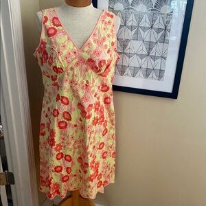 Vintage Two of Us floral cotton sundress scalloped beaded lightweight size XL